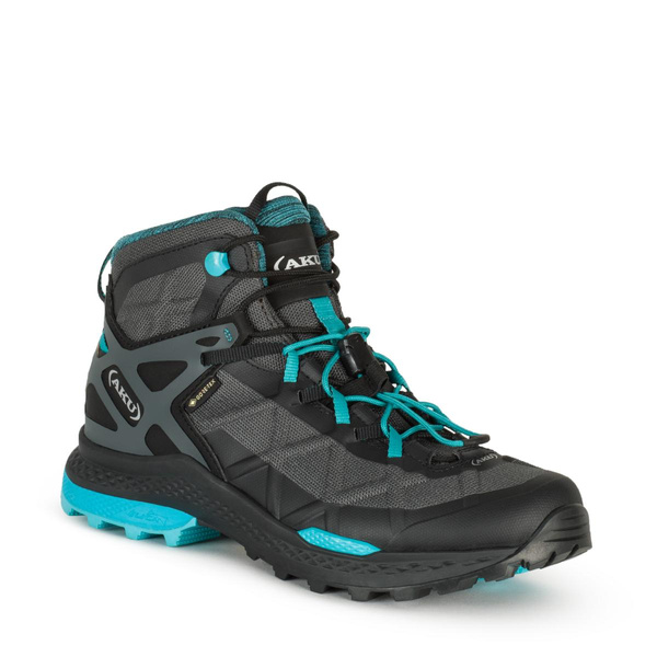 Aku Rocket Gore-tex buty trekkingowe damskie turystyczne za kostkę szare niebieskie