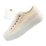 Lee Cooper buty sportowe damskie trampki koronkowe beżowe platforma